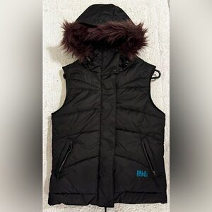 Billabong Black Puffer Vest with Faux Fur Hood